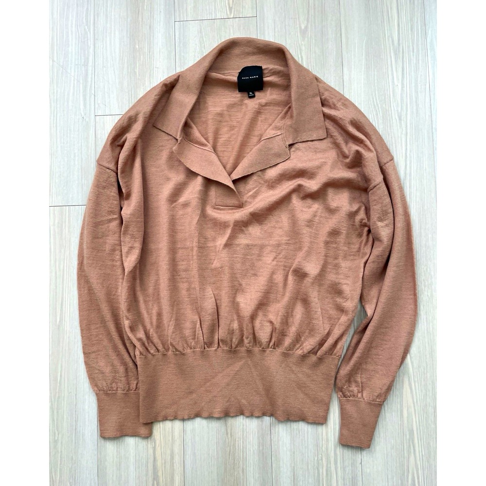 ALEX MARIE Women's Rose Beige Knit Collared Merino Wool Pullover Sweater Sz XL